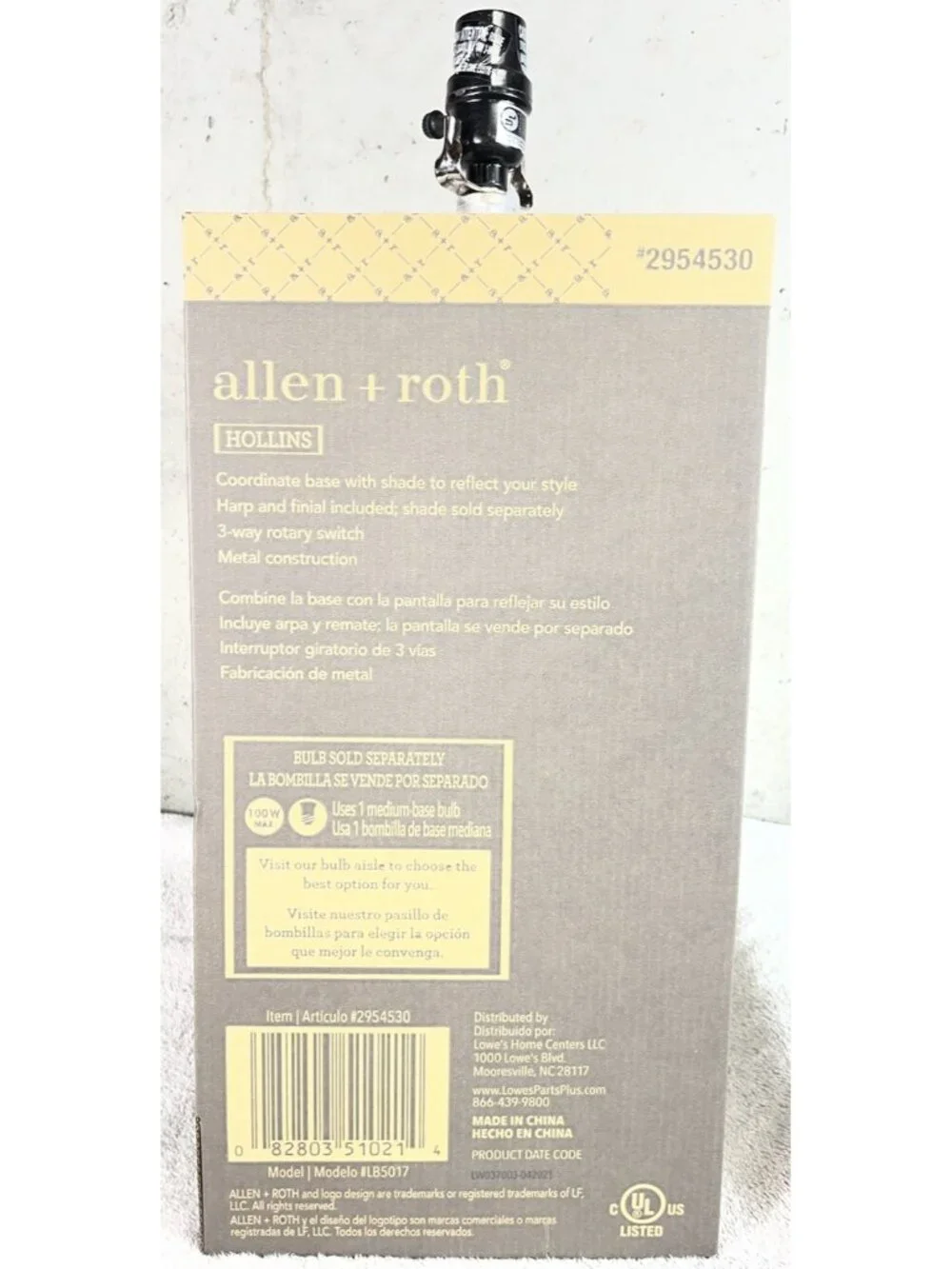 Allen + Roth Hollins 19” 3-Way Metal Table Lamp Base E26 Modern Plug-In LB5017